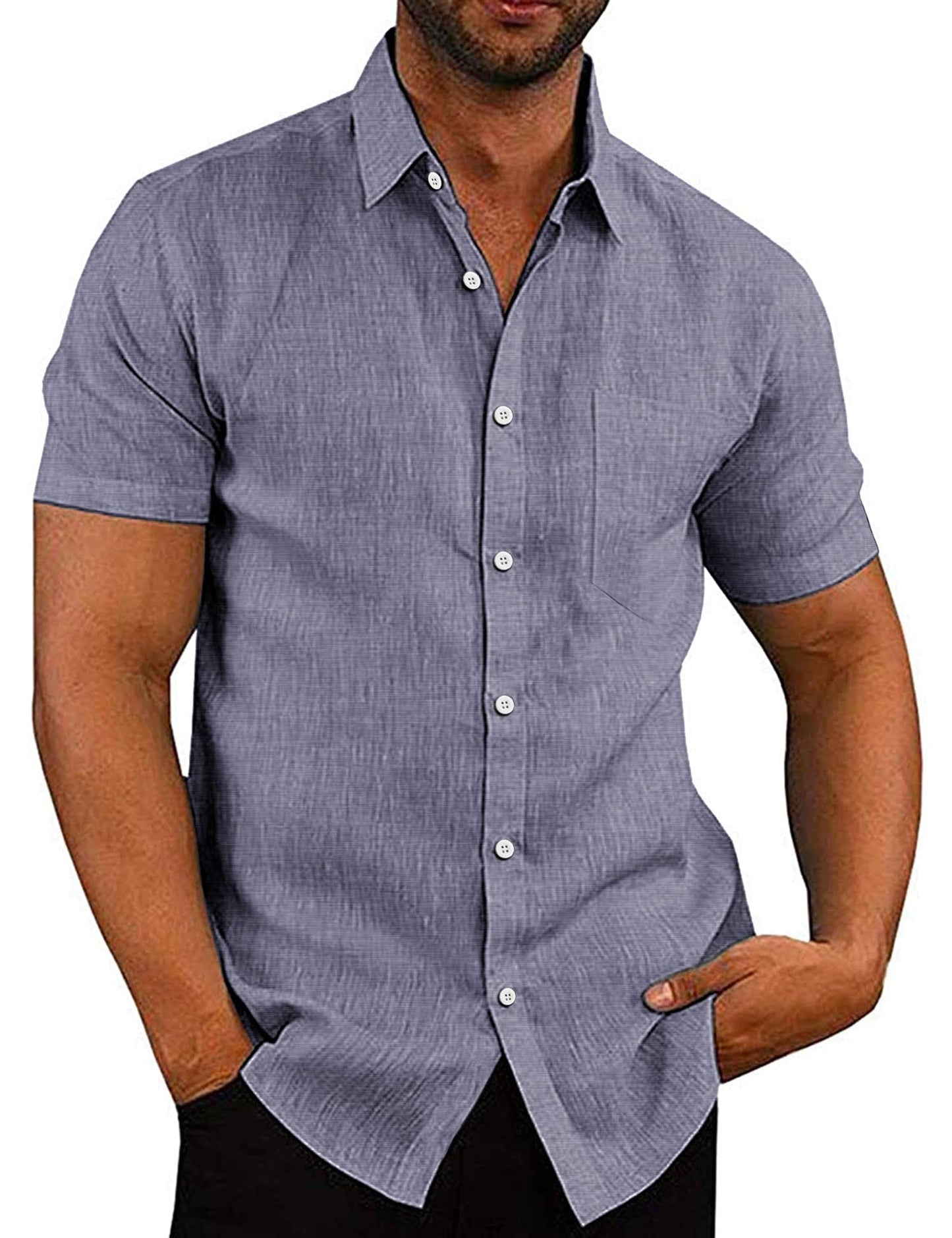 COOFANDY Men's Linen Shirts Casual Button Down Short Sleeve Summer Beach Shirt Hawaiian Vacation Shirts - Xpressa