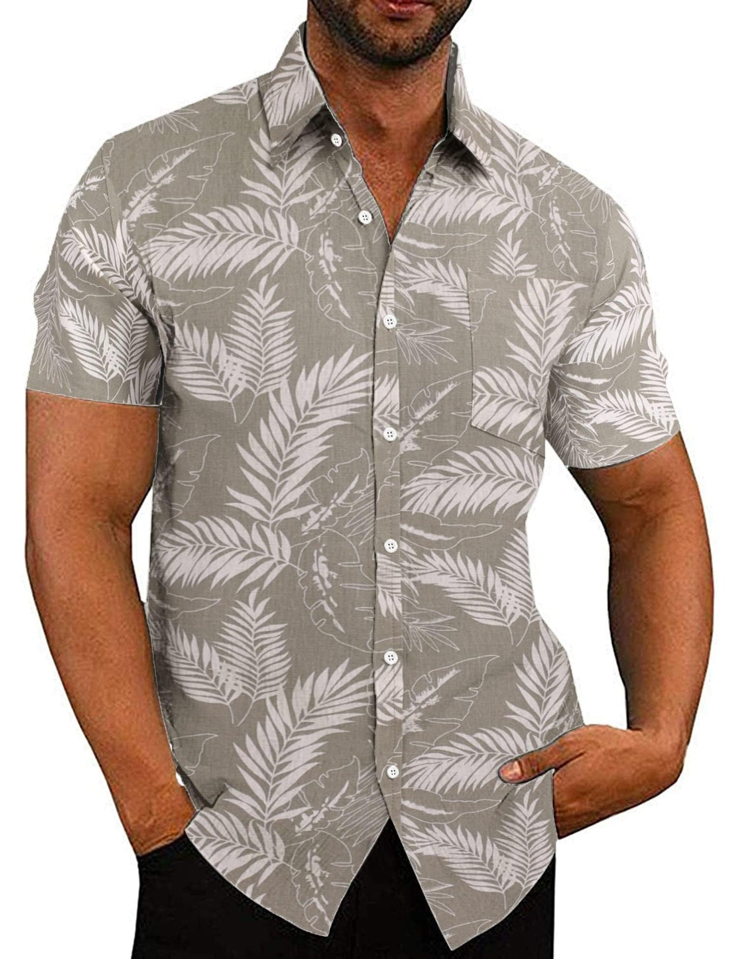 COOFANDY Men's Linen Shirts Casual Button Down Short Sleeve Summer Beach Shirt Hawaiian Vacation Shirts - Xpressa