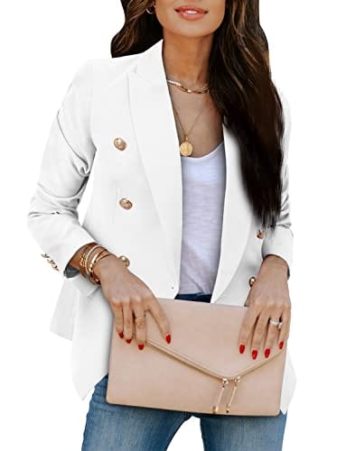 CRAZY GRID Womens Casual Blazer Jacket Gold Button Long Sleeve Work 0ffice Blazer Lapel Open Front Jacket - Xpressa