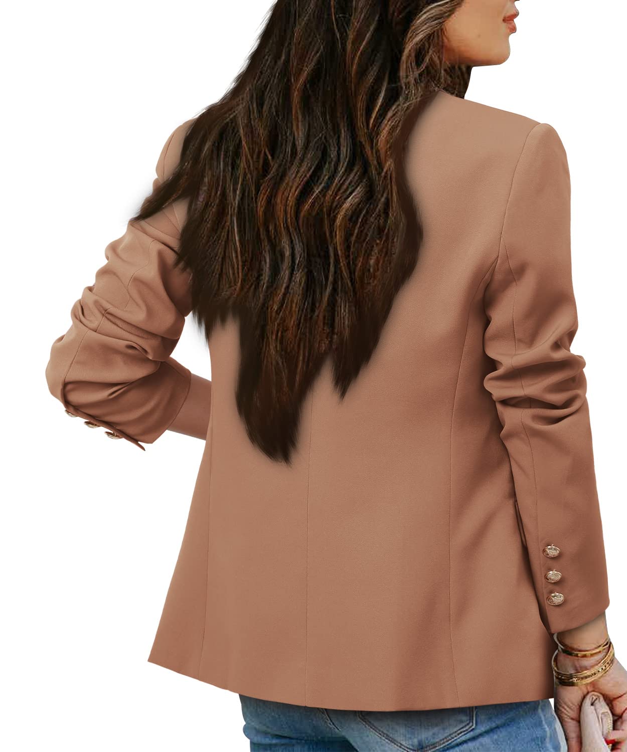 CRAZY GRID Womens Casual Blazer Jacket Gold Button Long Sleeve Work 0ffice Blazer Lapel Open Front Jacket - Xpressa