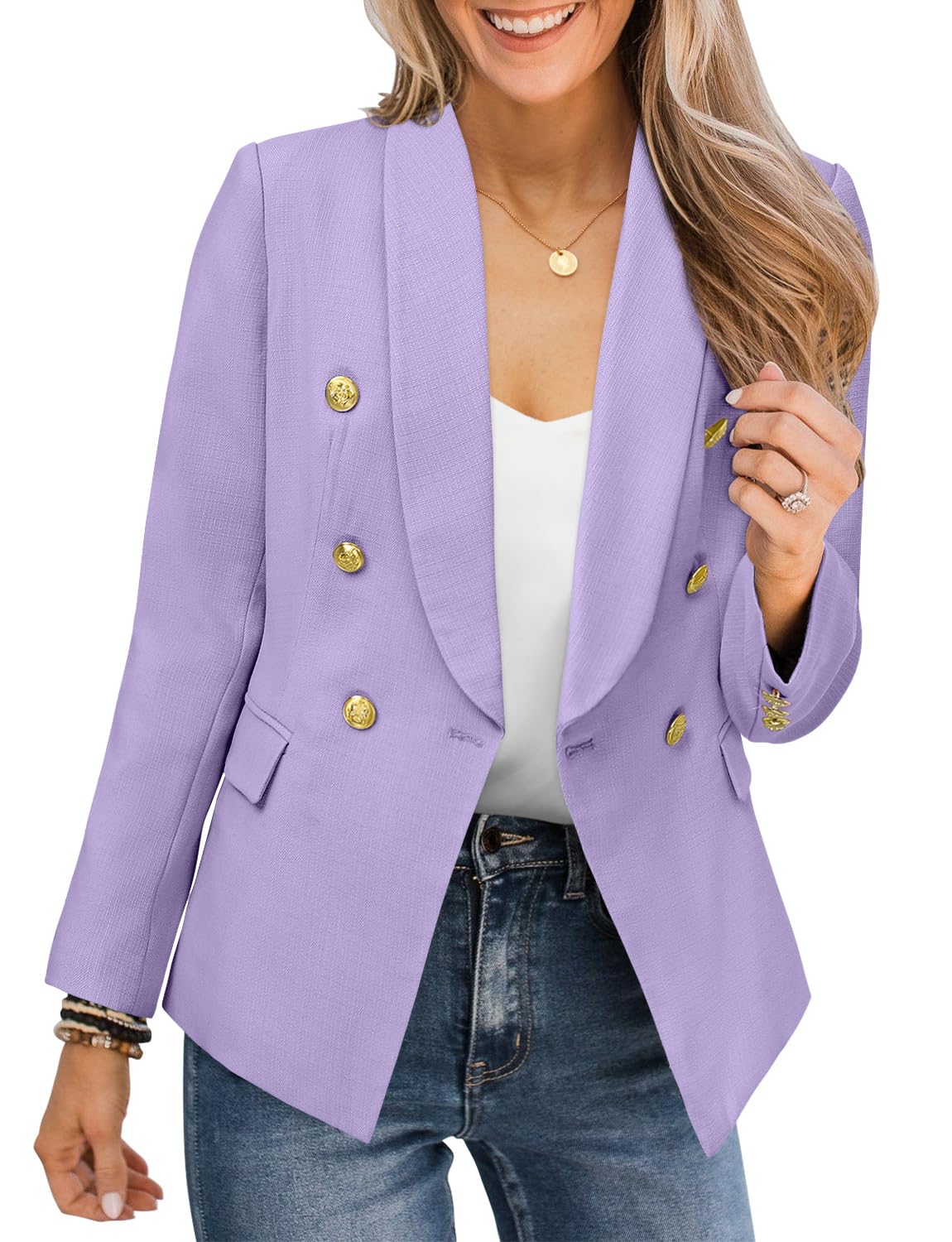 CRAZY GRID Womens Casual Blazer Jacket Gold Button Long Sleeve Work 0ffice Blazer Lapel Open Front Jacket - Xpressa
