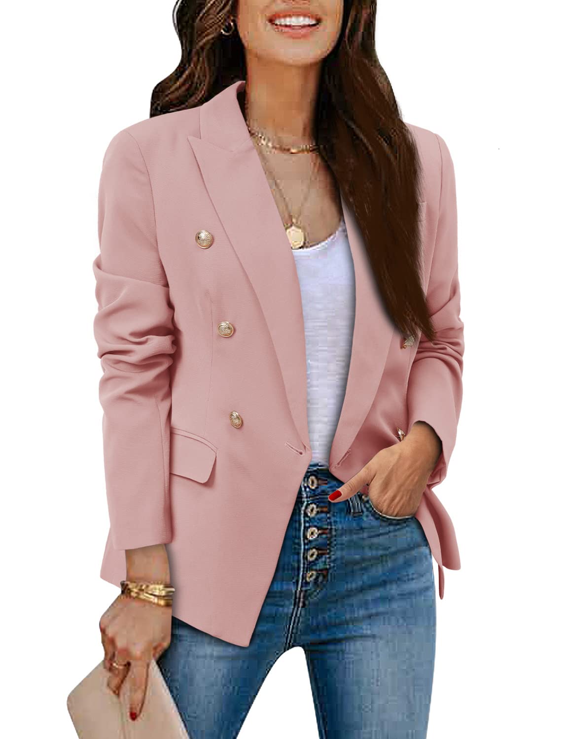 CRAZY GRID Womens Casual Blazer Jacket Gold Button Long Sleeve Work 0ffice Blazer Lapel Open Front Jacket - Xpressa