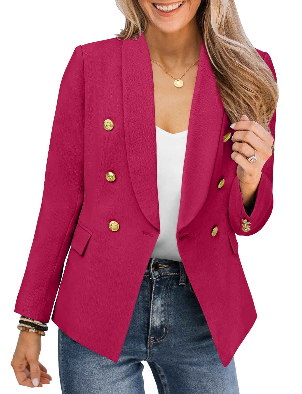 CRAZY GRID Womens Casual Blazer Jacket Gold Button Long Sleeve Work 0ffice Blazer Lapel Open Front Jacket - Xpressa