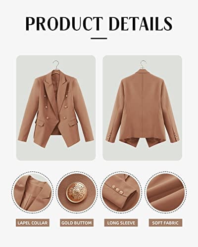 CRAZY GRID Womens Casual Blazer Jacket Gold Button Long Sleeve Work 0ffice Blazer Lapel Open Front Jacket - Xpressa