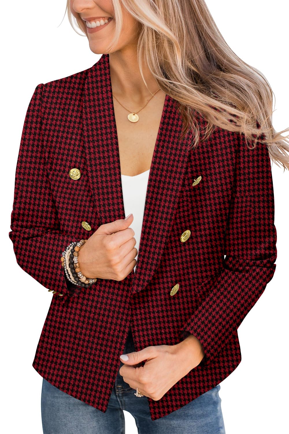 CRAZY GRID Womens Casual Blazer Jacket Gold Button Long Sleeve Work 0ffice Blazer Lapel Open Front Jacket - Xpressa