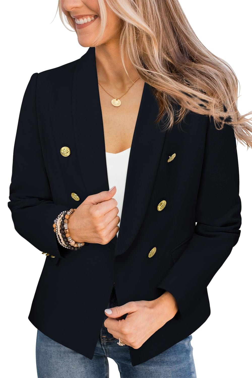 CRAZY GRID Womens Casual Blazer Jacket Gold Button Long Sleeve Work 0ffice Blazer Lapel Open Front Jacket - Xpressa