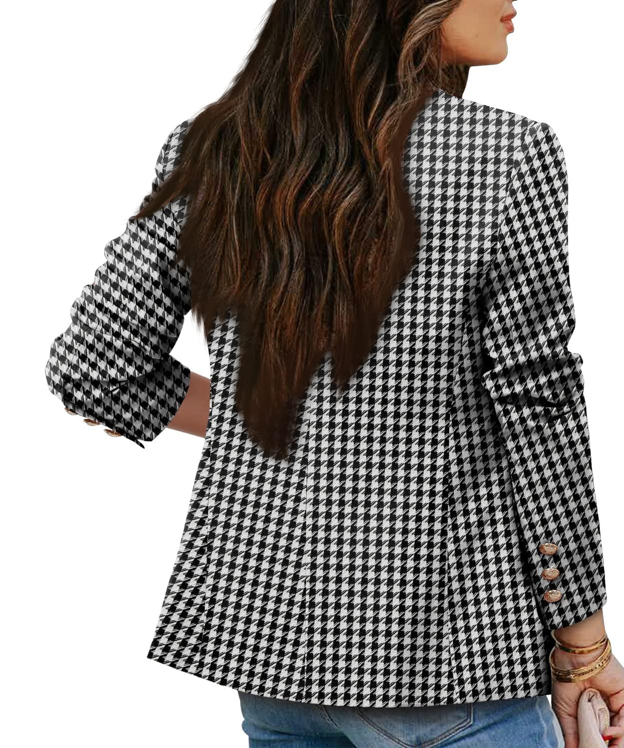 CRAZY GRID Womens Casual Blazer Jacket Gold Button Long Sleeve Work 0ffice Blazer Lapel Open Front Jacket - Xpressa