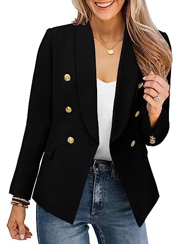 CRAZY GRID Womens Casual Blazer Jacket Gold Button Long Sleeve Work 0ffice Blazer Lapel Open Front Jacket - Xpressa