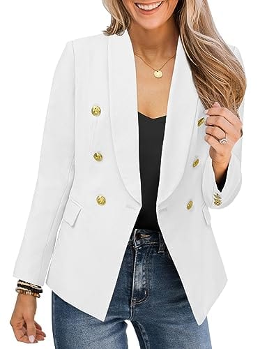CRAZY GRID Womens Casual Blazer Jacket Gold Button Long Sleeve Work 0ffice Blazer Lapel Open Front Jacket - Xpressa