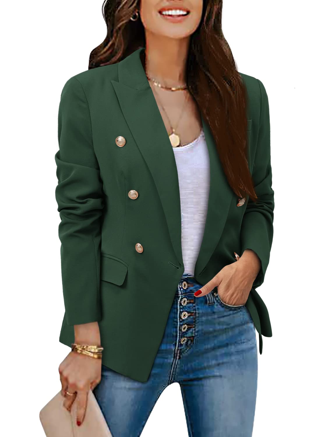 CRAZY GRID Womens Casual Blazer Jacket Gold Button Long Sleeve Work 0ffice Blazer Lapel Open Front Jacket - Xpressa