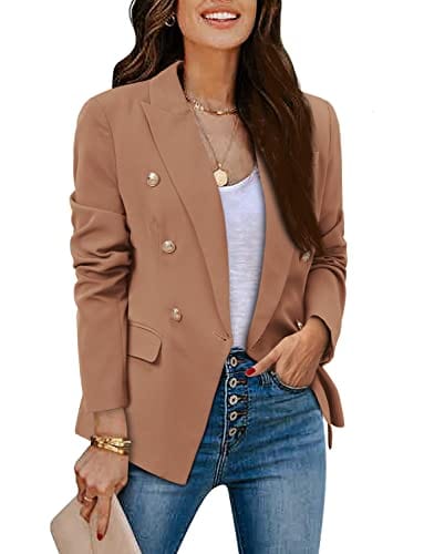 CRAZY GRID Womens Casual Blazer Jacket Gold Button Long Sleeve Work 0ffice Blazer Lapel Open Front Jacket - Xpressa