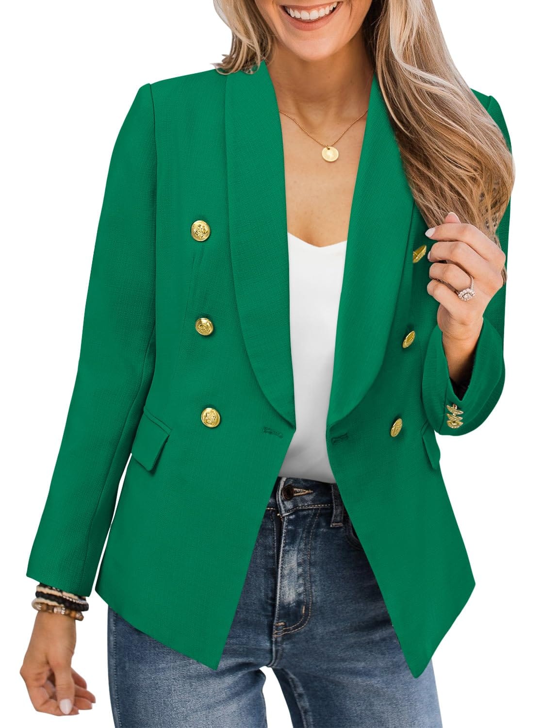 CRAZY GRID Womens Casual Blazer Jacket Gold Button Long Sleeve Work 0ffice Blazer Lapel Open Front Jacket - Xpressa