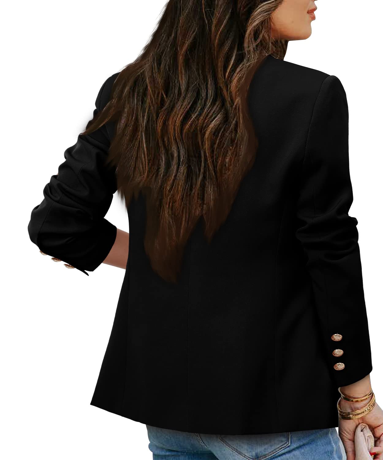 CRAZY GRID Womens Casual Blazer Jacket Gold Button Long Sleeve Work 0ffice Blazer Lapel Open Front Jacket - Xpressa