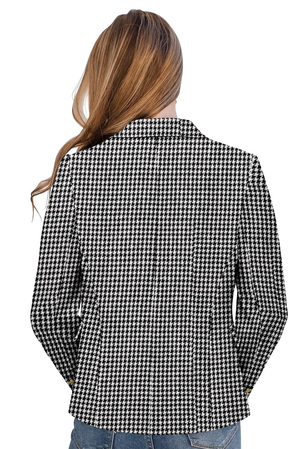 CRAZY GRID Womens Casual Blazer Jacket Gold Button Long Sleeve Work 0ffice Blazer Lapel Open Front Jacket - Xpressa