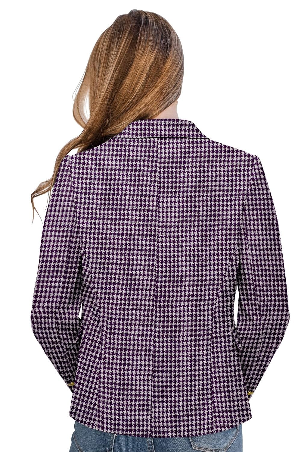 CRAZY GRID Womens Casual Blazer Jacket Gold Button Long Sleeve Work 0ffice Blazer Lapel Open Front Jacket - Xpressa