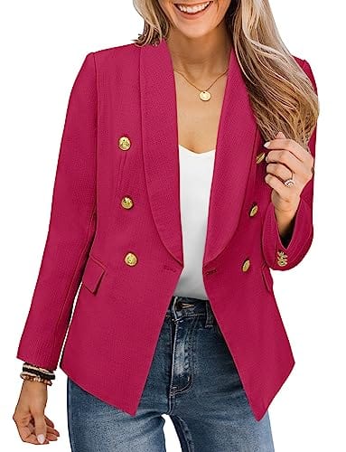 CRAZY GRID Womens Casual Blazer Jacket Gold Button Long Sleeve Work 0ffice Blazer Lapel Open Front Jacket - Xpressa