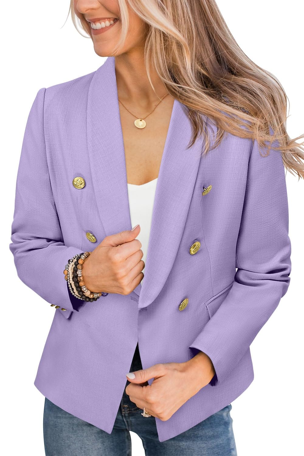CRAZY GRID Womens Casual Blazer Jacket Gold Button Long Sleeve Work 0ffice Blazer Lapel Open Front Jacket - Xpressa