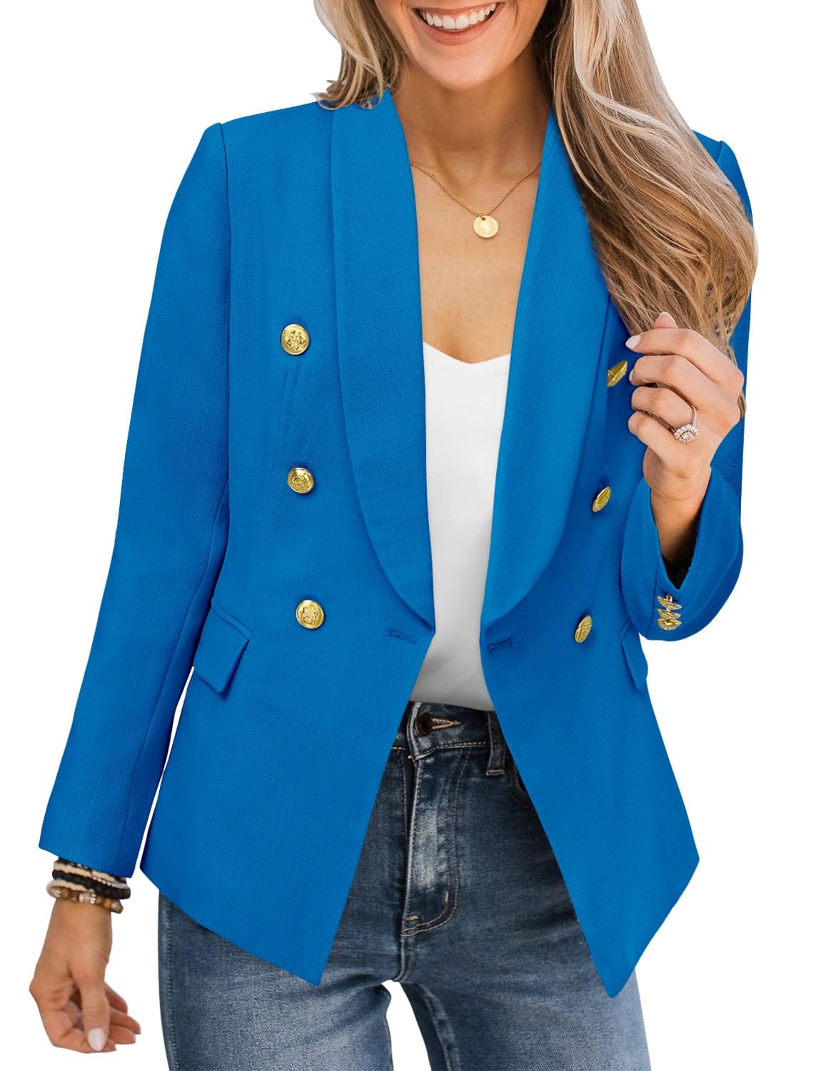 CRAZY GRID Womens Casual Blazer Jacket Gold Button Long Sleeve Work 0ffice Blazer Lapel Open Front Jacket - Xpressa