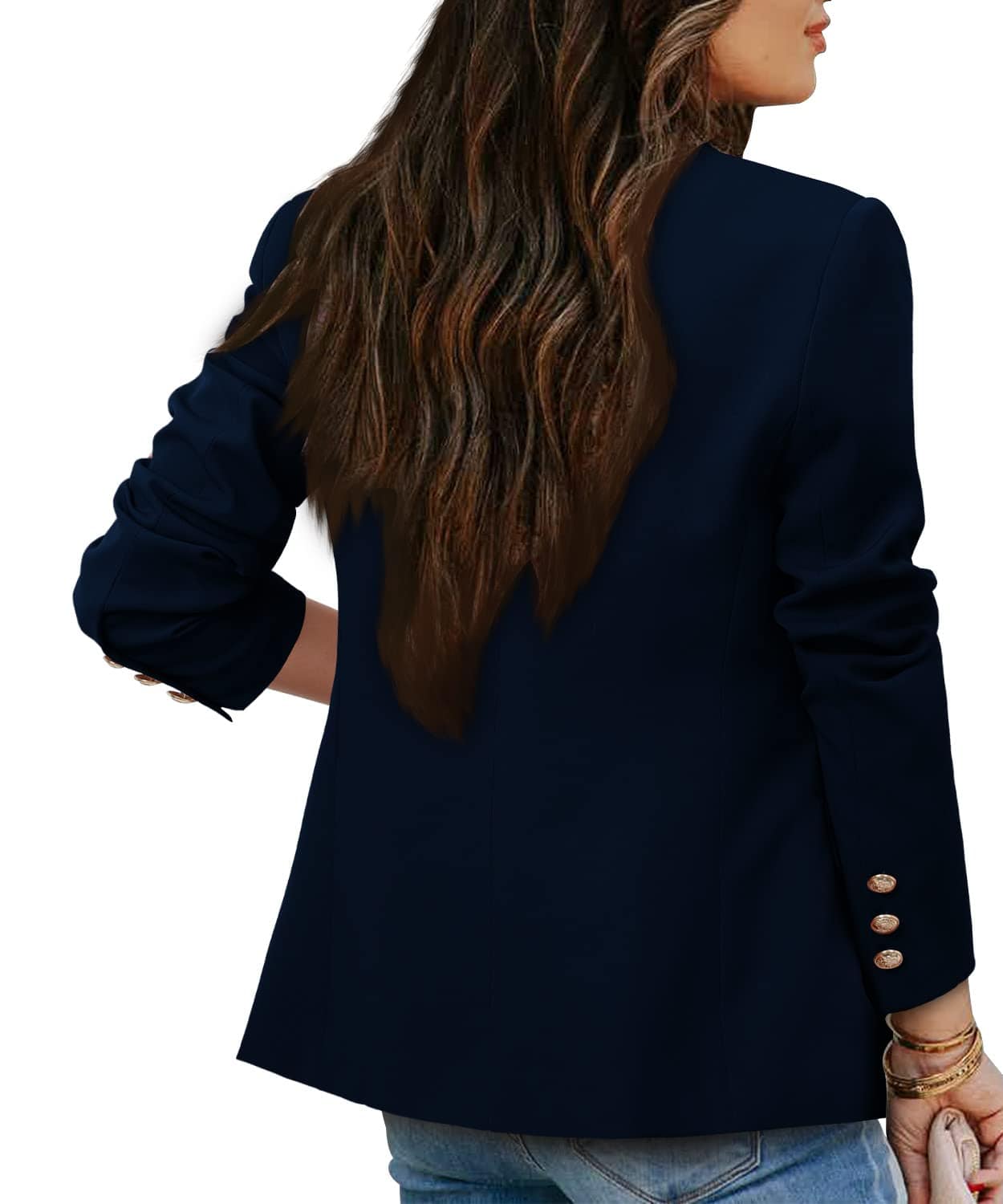 CRAZY GRID Womens Casual Blazer Jacket Gold Button Long Sleeve Work 0ffice Blazer Lapel Open Front Jacket - Xpressa