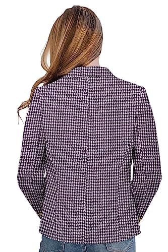 CRAZY GRID Womens Casual Blazer Jacket Gold Button Long Sleeve Work 0ffice Blazer Lapel Open Front Jacket - Xpressa