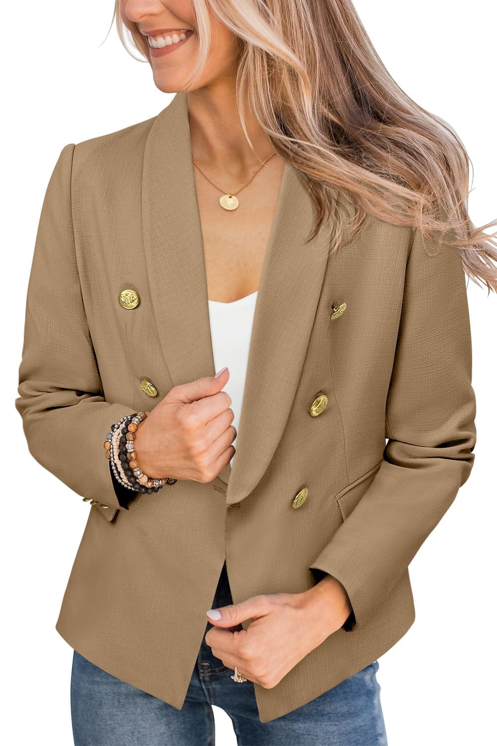 CRAZY GRID Womens Casual Blazer Jacket Gold Button Long Sleeve Work 0ffice Blazer Lapel Open Front Jacket - Xpressa