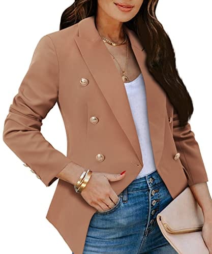 CRAZY GRID Womens Casual Blazer Jacket Gold Button Long Sleeve Work 0ffice Blazer Lapel Open Front Jacket - Xpressa