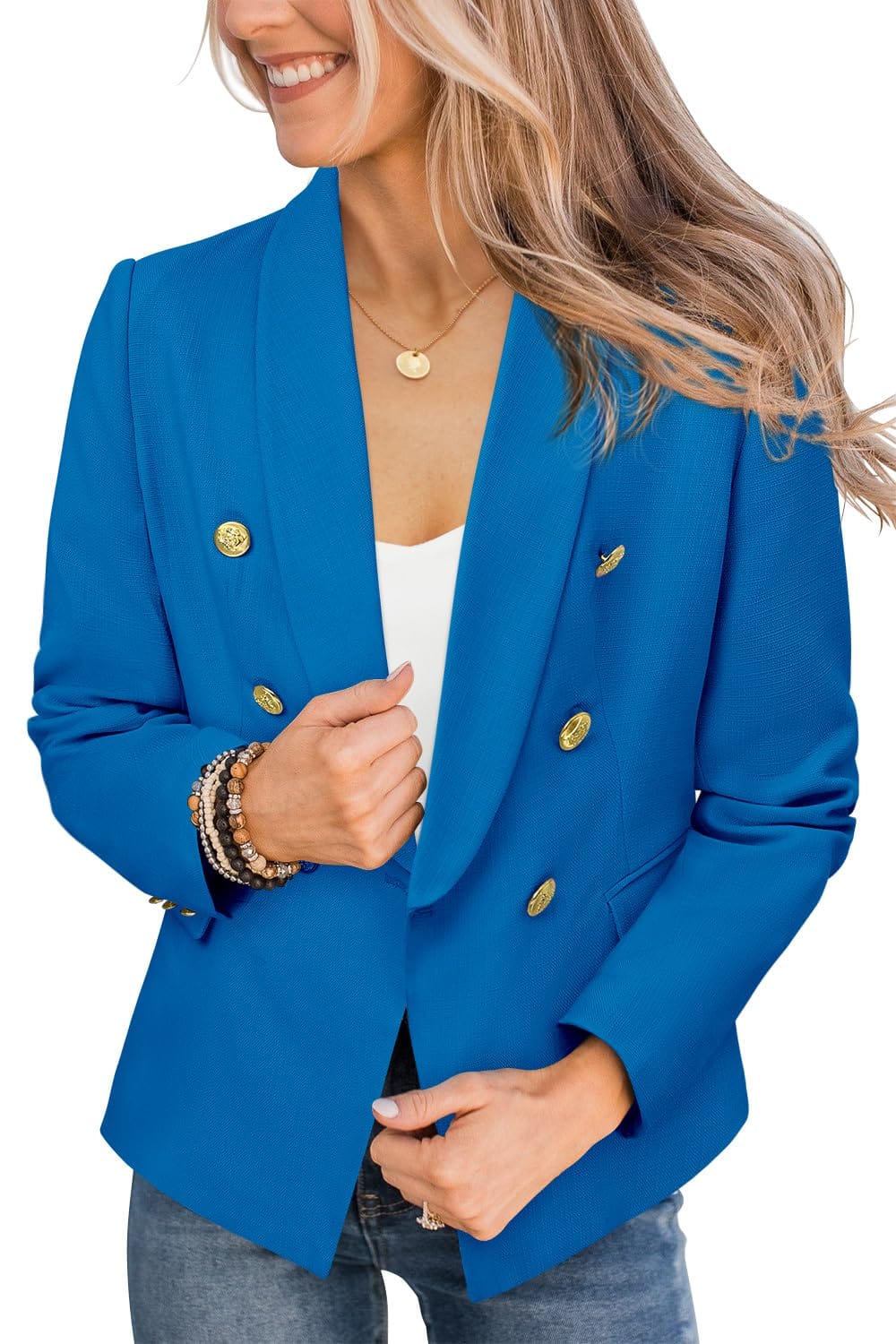 CRAZY GRID Womens Casual Blazer Jacket Gold Button Long Sleeve Work 0ffice Blazer Lapel Open Front Jacket - Xpressa