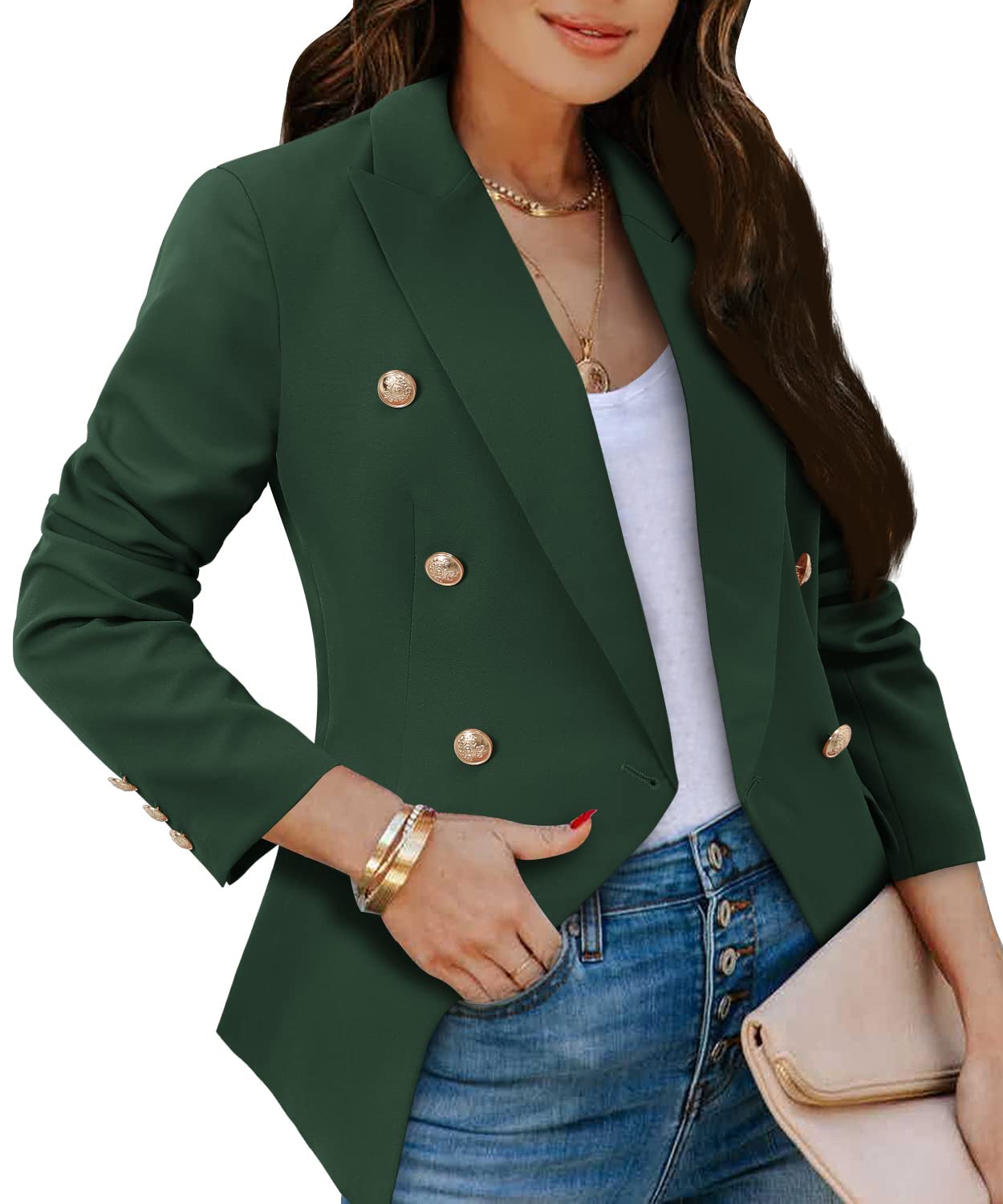 CRAZY GRID Womens Casual Blazer Jacket Gold Button Long Sleeve Work 0ffice Blazer Lapel Open Front Jacket - Xpressa