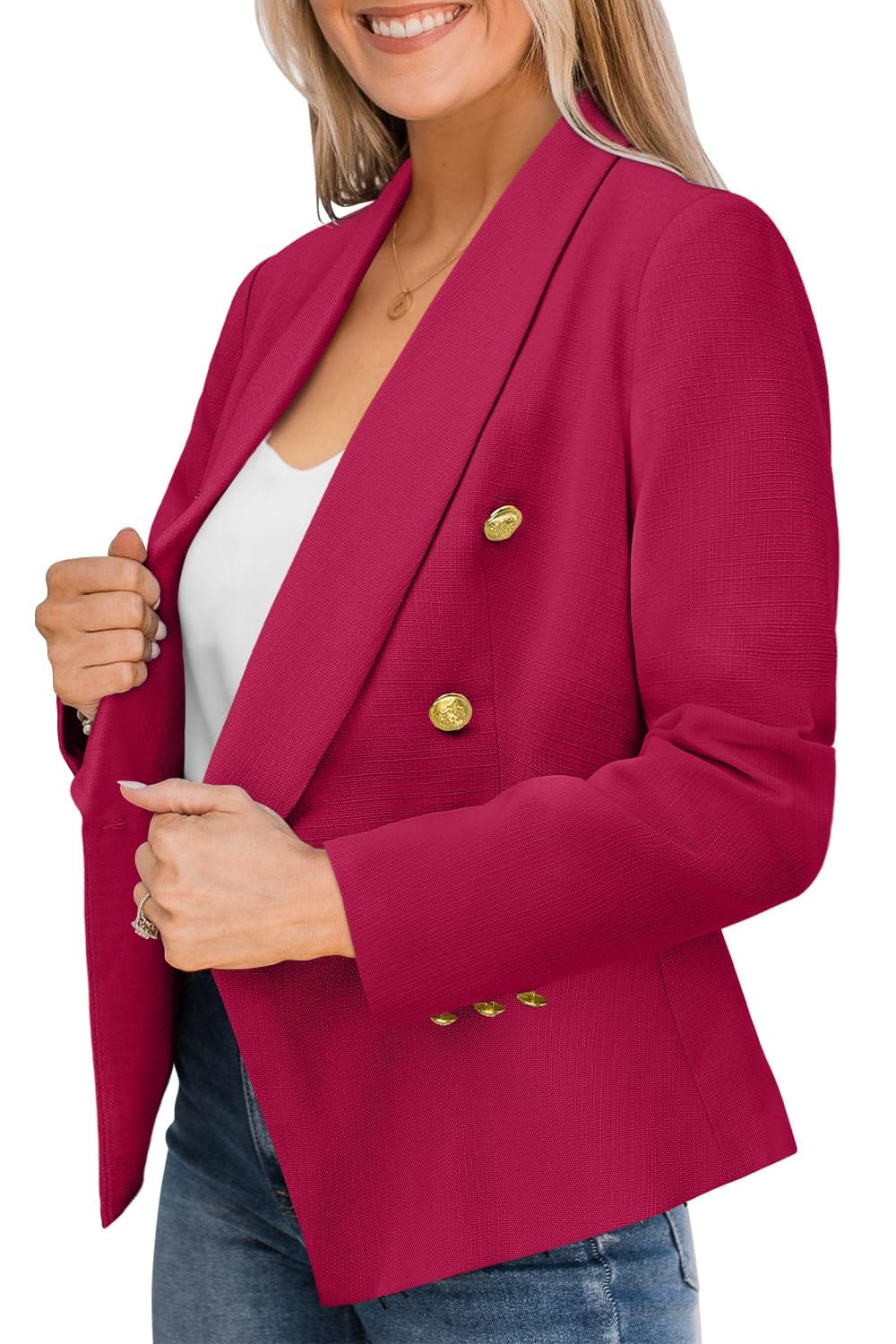 CRAZY GRID Womens Casual Blazer Jacket Gold Button Long Sleeve Work 0ffice Blazer Lapel Open Front Jacket - Xpressa