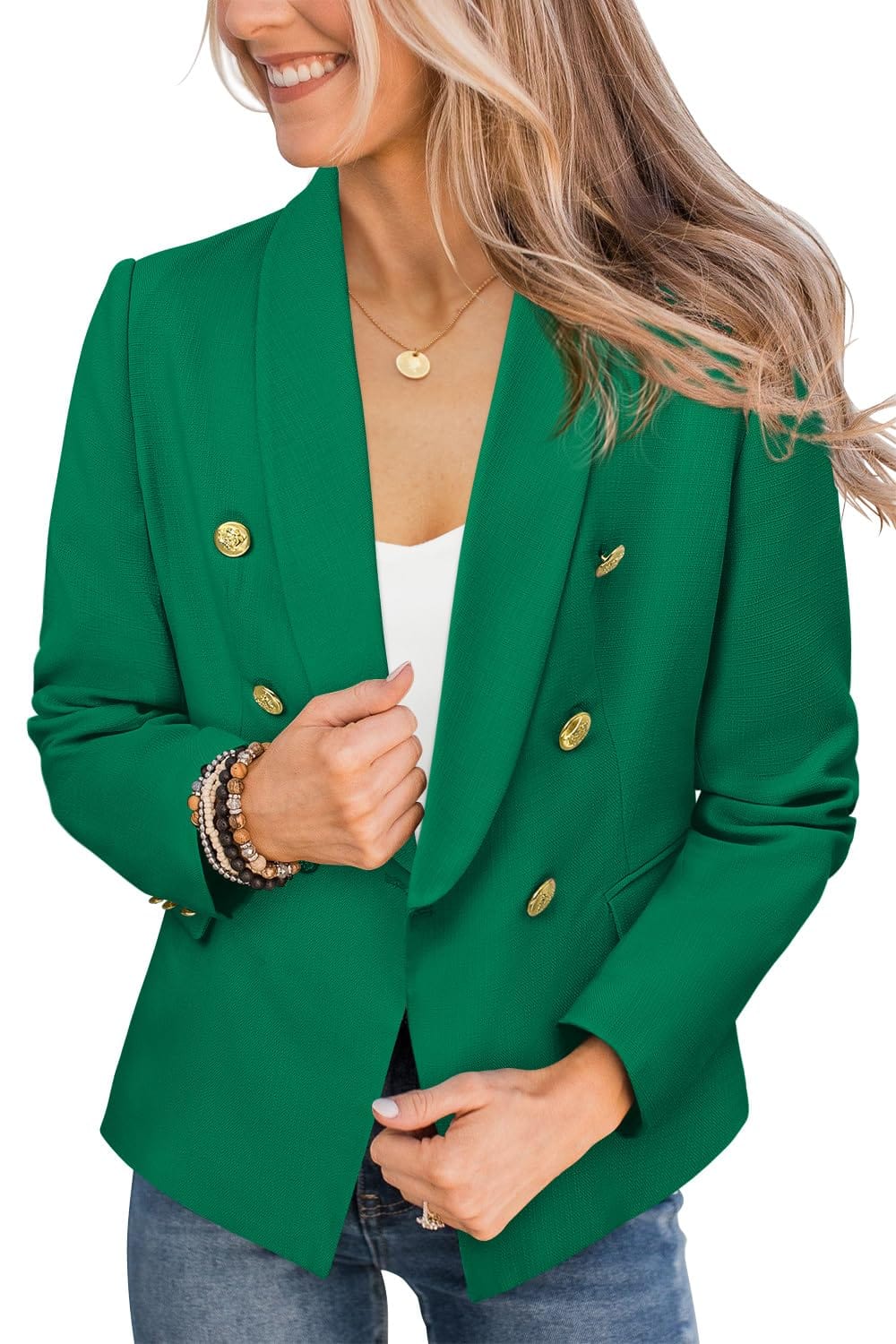 CRAZY GRID Womens Casual Blazer Jacket Gold Button Long Sleeve Work 0ffice Blazer Lapel Open Front Jacket - Xpressa