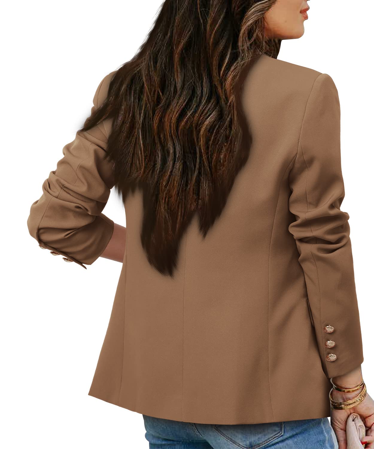 CRAZY GRID Womens Casual Blazer Jacket Gold Button Long Sleeve Work 0ffice Blazer Lapel Open Front Jacket - Xpressa