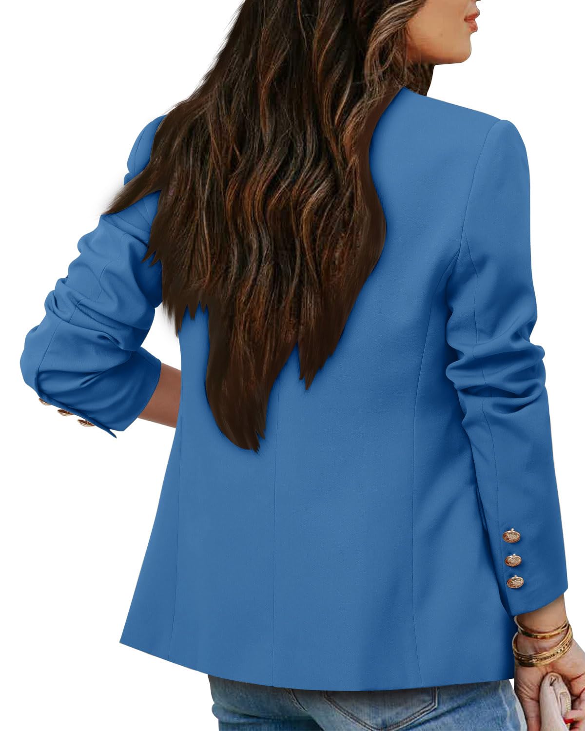 CRAZY GRID Womens Casual Blazer Jacket Gold Button Long Sleeve Work 0ffice Blazer Lapel Open Front Jacket - Xpressa