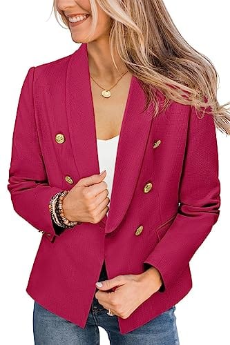 CRAZY GRID Womens Casual Blazer Jacket Gold Button Long Sleeve Work 0ffice Blazer Lapel Open Front Jacket - Xpressa
