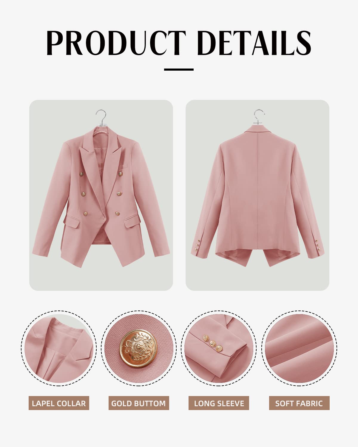 CRAZY GRID Womens Casual Blazer Jacket Gold Button Long Sleeve Work 0ffice Blazer Lapel Open Front Jacket - Xpressa