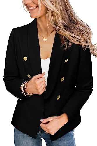 CRAZY GRID Womens Casual Blazer Jacket Gold Button Long Sleeve Work 0ffice Blazer Lapel Open Front Jacket - Xpressa