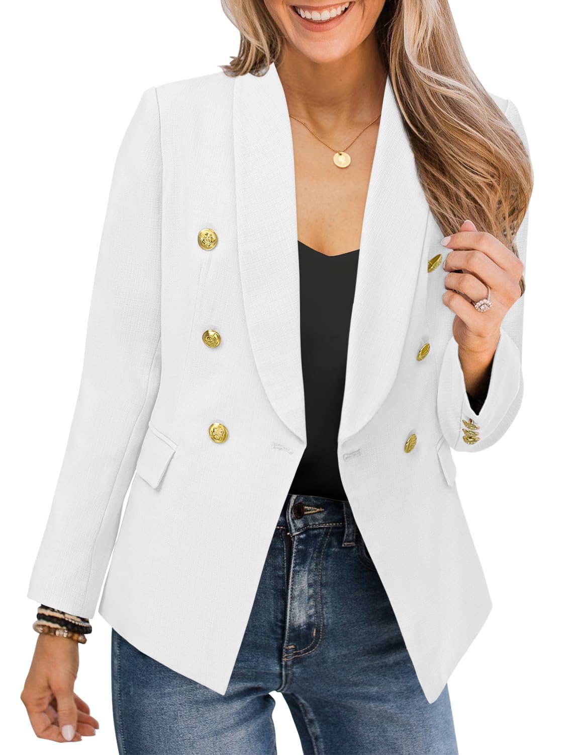 CRAZY GRID Womens Casual Blazer Jacket Gold Button Long Sleeve Work 0ffice Blazer Lapel Open Front Jacket - Xpressa