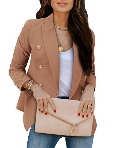 CRAZY GRID Womens Casual Blazer Jacket Gold Button Long Sleeve Work 0ffice Blazer Lapel Open Front Jacket - Xpressa