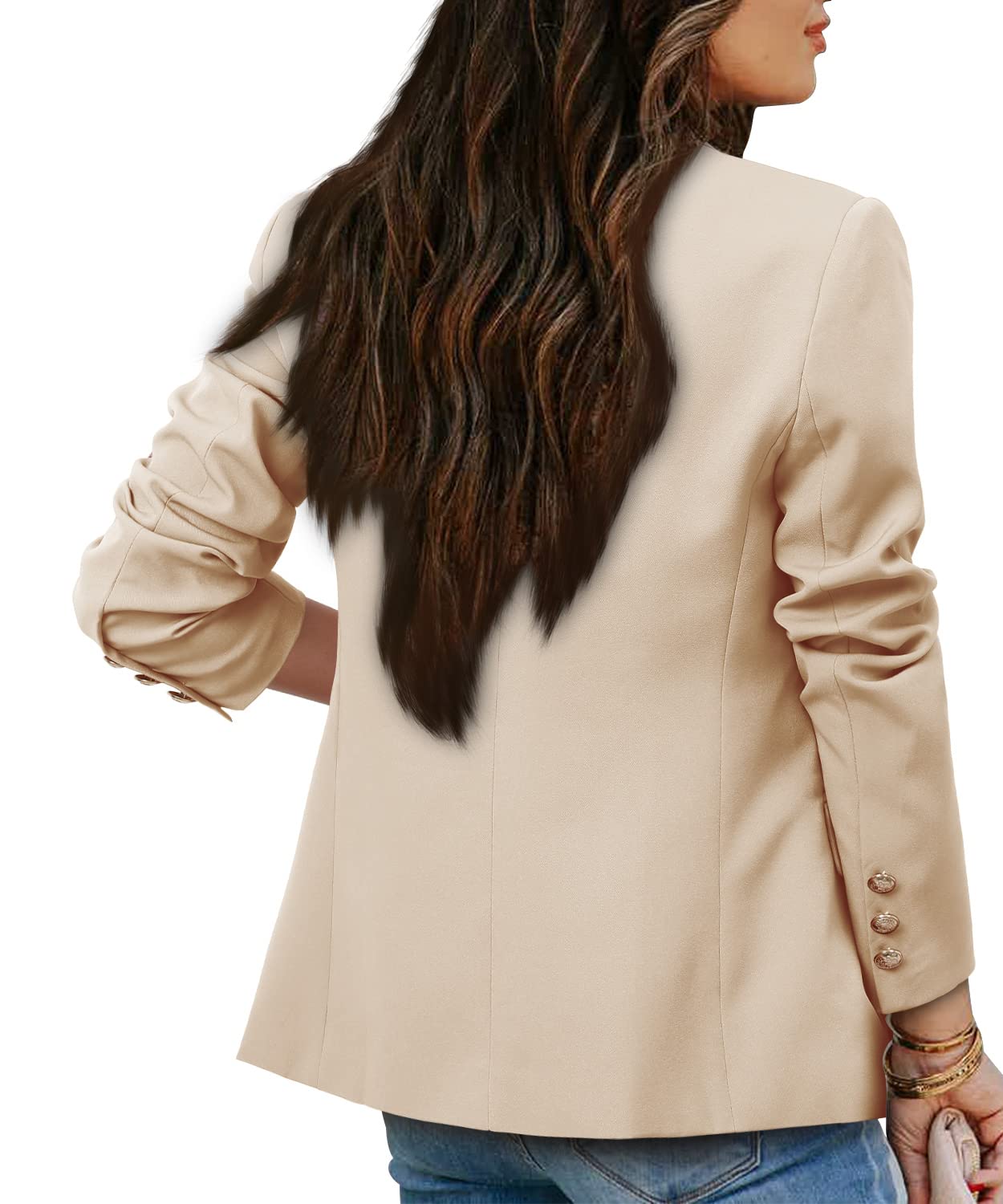 CRAZY GRID Womens Casual Blazer Jacket Gold Button Long Sleeve Work 0ffice Blazer Lapel Open Front Jacket - Xpressa