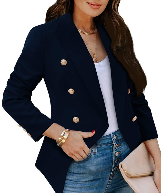 CRAZY GRID Womens Casual Blazer Jacket Gold Button Long Sleeve Work 0ffice Blazer Lapel Open Front Jacket - Xpressa