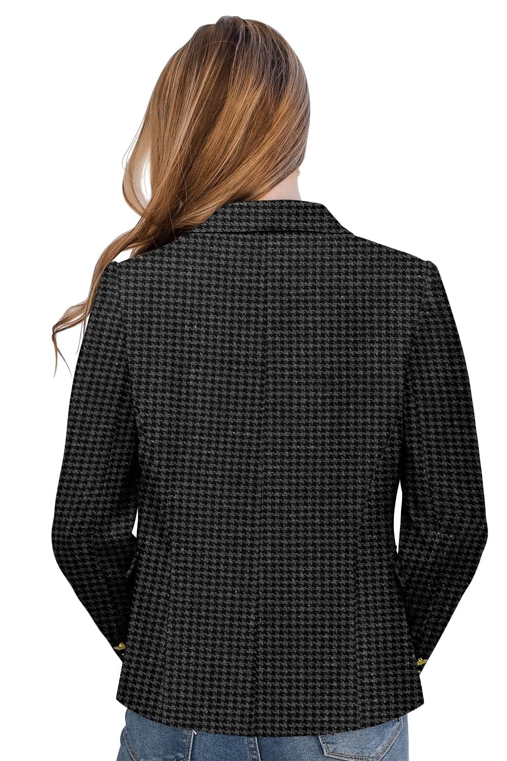 CRAZY GRID Womens Casual Blazer Jacket Gold Button Long Sleeve Work 0ffice Blazer Lapel Open Front Jacket - Xpressa