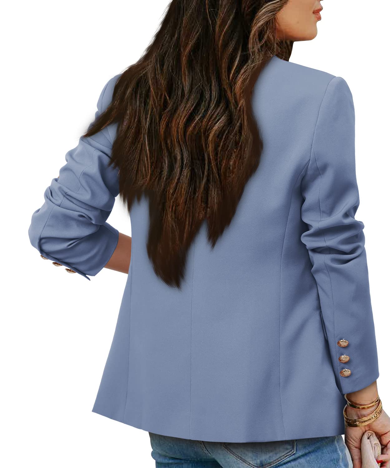 CRAZY GRID Womens Casual Blazer Jacket Gold Button Long Sleeve Work 0ffice Blazer Lapel Open Front Jacket - Xpressa