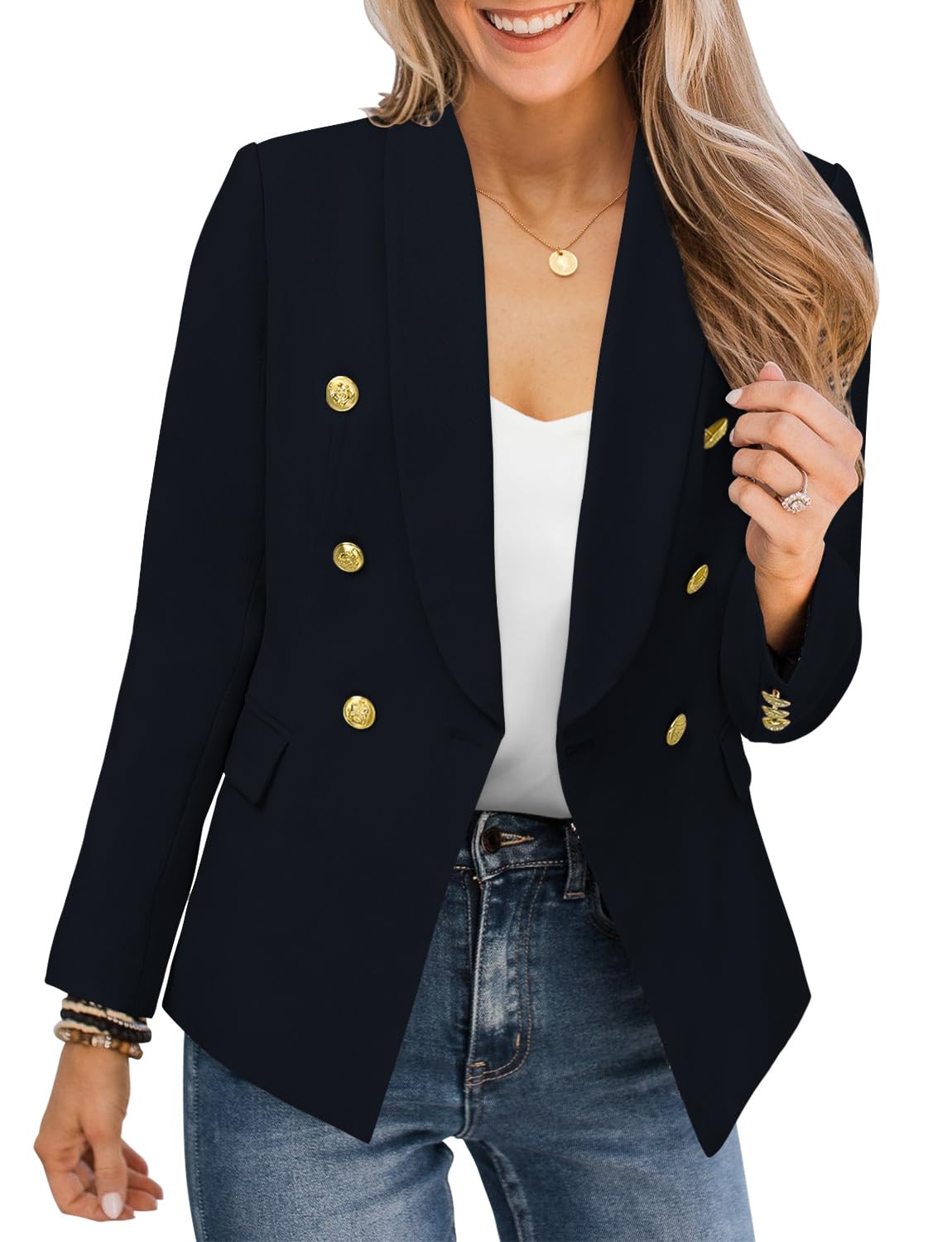 CRAZY GRID Womens Casual Blazer Jacket Gold Button Long Sleeve Work 0ffice Blazer Lapel Open Front Jacket - Xpressa