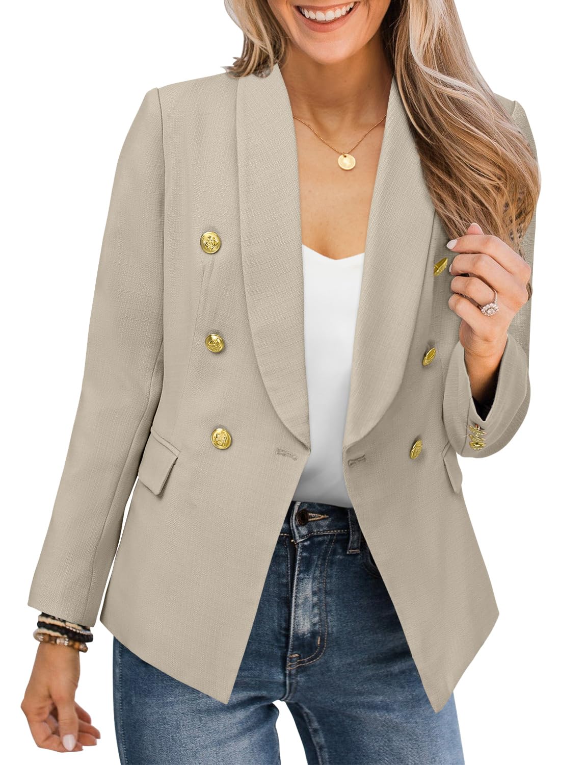CRAZY GRID Womens Casual Blazer Jacket Gold Button Long Sleeve Work 0ffice Blazer Lapel Open Front Jacket - Xpressa