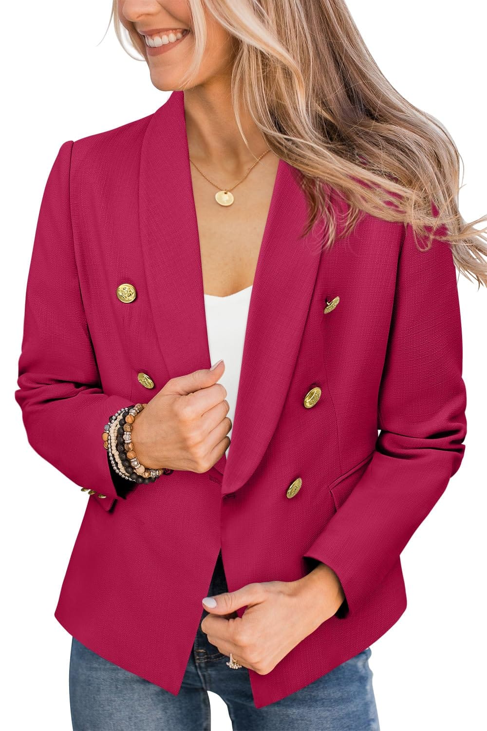 CRAZY GRID Womens Casual Blazer Jacket Gold Button Long Sleeve Work 0ffice Blazer Lapel Open Front Jacket - Xpressa