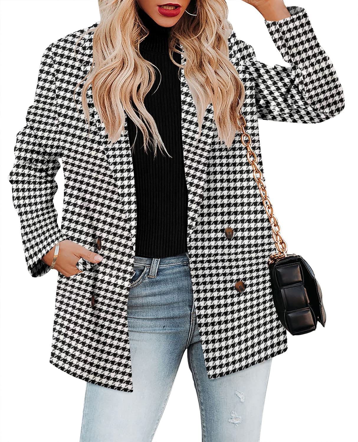 CRAZY GRID Womens Casual Blazer Jacket Long Sleeve Open Front Work Office Blazer Lapel Button Jacket - Xpressa
