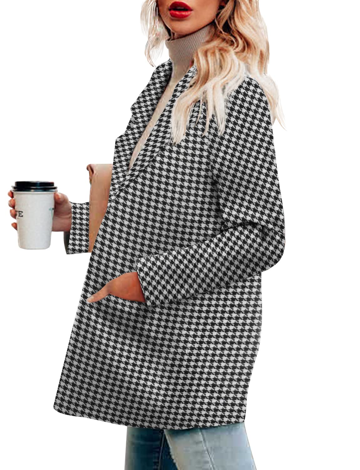 CRAZY GRID Womens Casual Blazer Jacket Long Sleeve Open Front Work Office Blazer Lapel Button Jacket - Xpressa