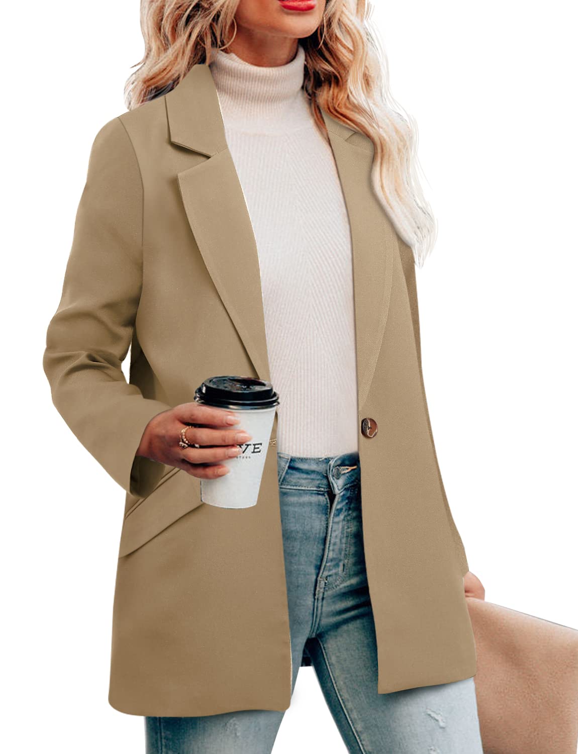 CRAZY GRID Womens Casual Blazer Jacket Long Sleeve Open Front Work Office Blazer Lapel Button Jacket - Xpressa