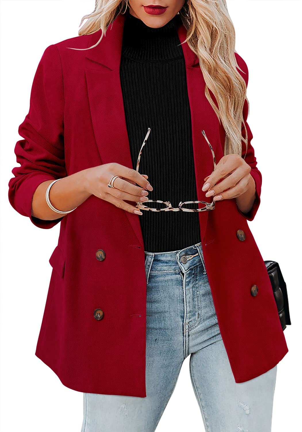 CRAZY GRID Womens Casual Blazer Jacket Long Sleeve Open Front Work Office Blazer Lapel Button Jacket - Xpressa