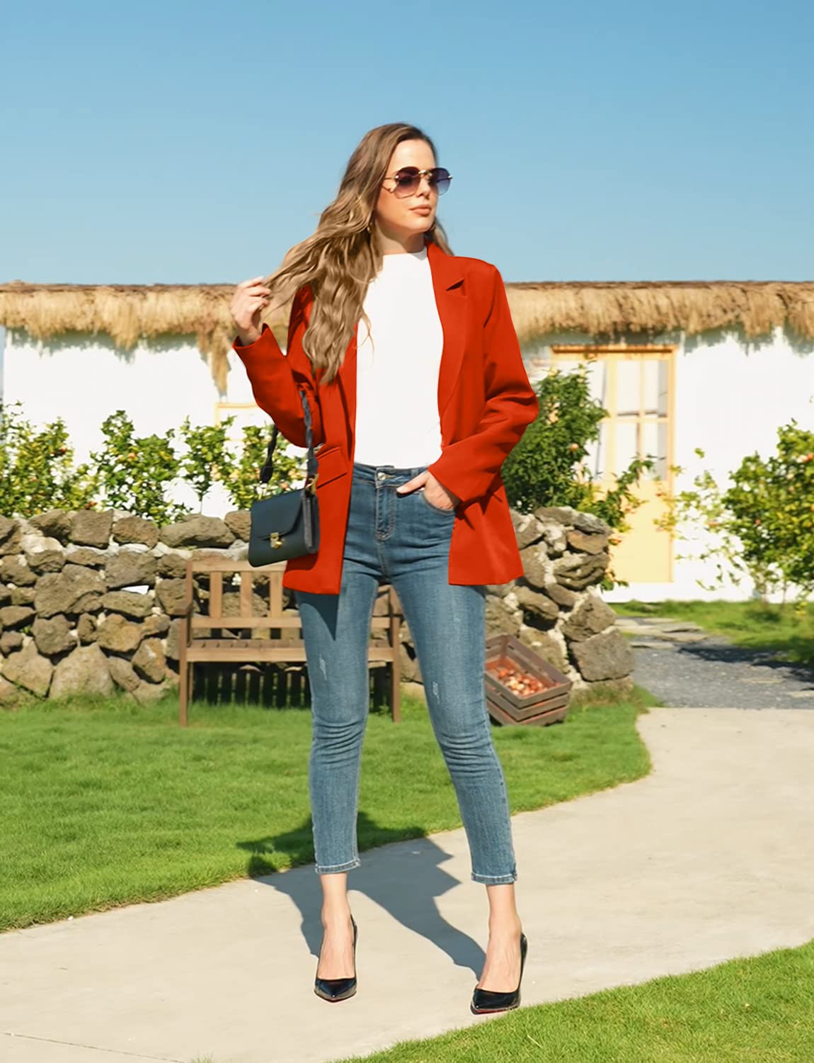 CRAZY GRID Womens Casual Blazer Jacket Long Sleeve Open Front Work Office Blazer Lapel Button Jacket - Xpressa
