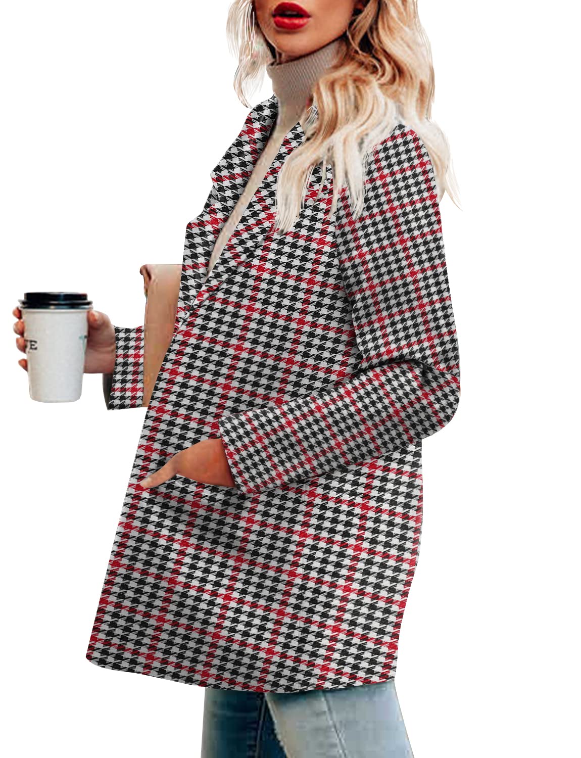 CRAZY GRID Womens Casual Blazer Jacket Long Sleeve Open Front Work Office Blazer Lapel Button Jacket - Xpressa